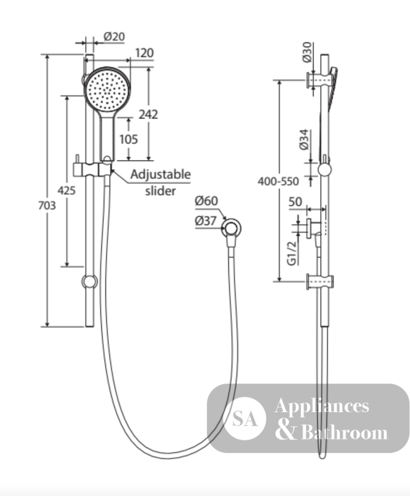 Fienza Kaya Shower Rail Chrome 444109 Showers