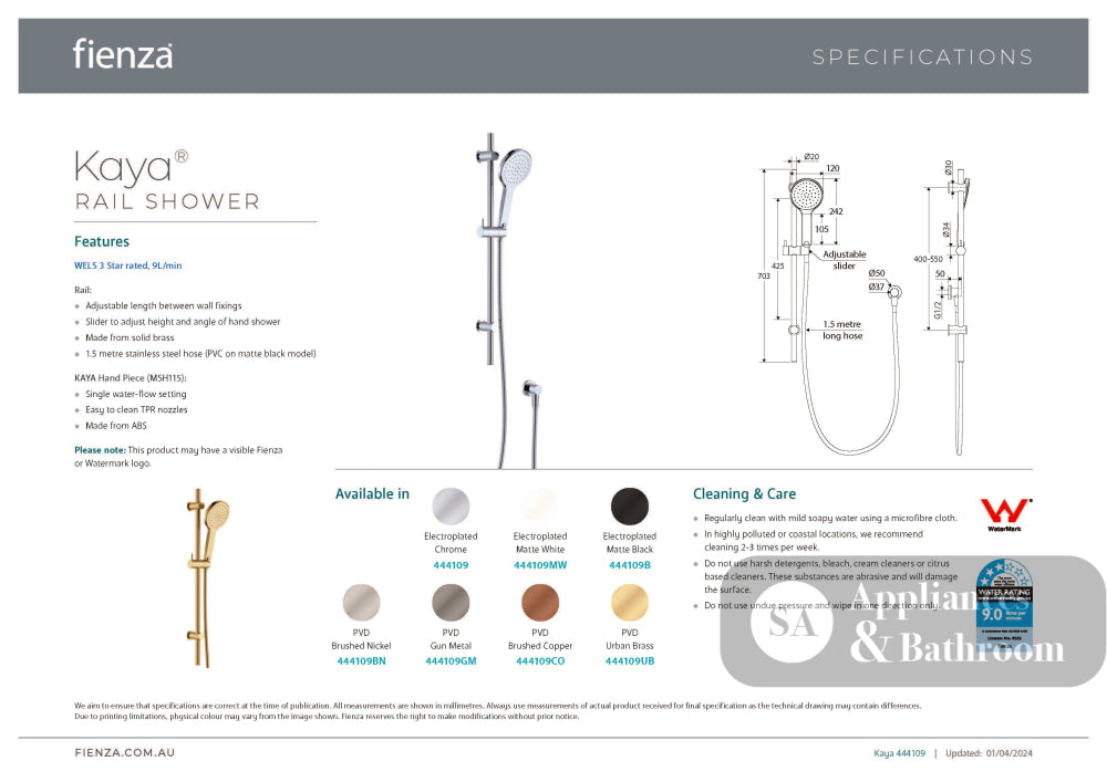 Fienza 444109 Kaya Shower Rail Chrome - Rail Showers