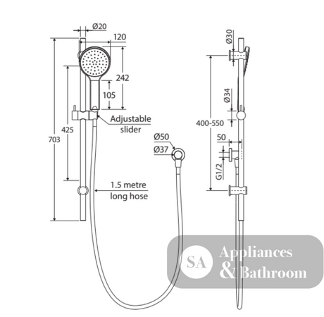 Fienza 444109UB Kaya Rail Shower Urban Brass - Rail Showers
