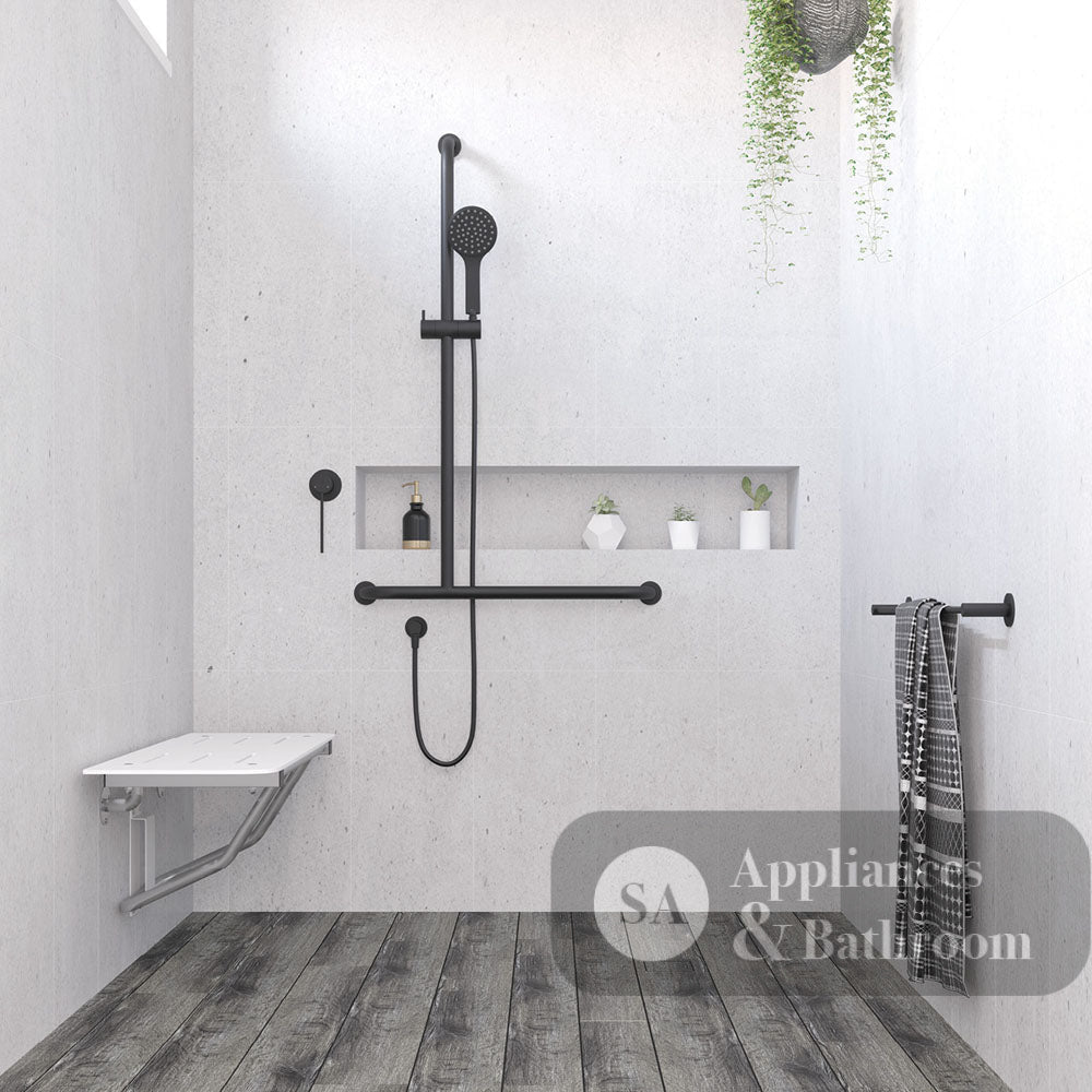 Fienza 444113BLH Hustle Care Right Hand Inverted T Rail Shower Matte Black - Rail Shower