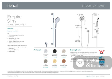 Fienza 444118 Empire Slim Rail Shower Chrome - Rail Showers
