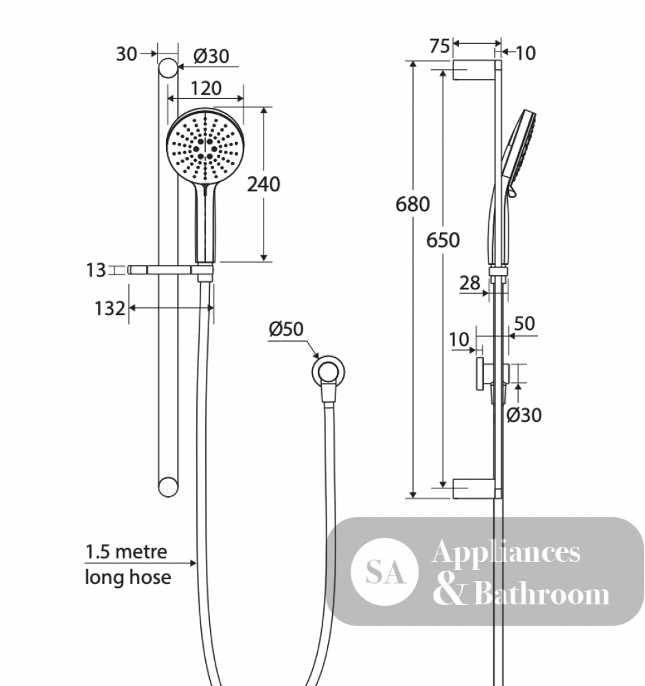 Fienza 444118GM Empire Slim Rail Shower Gun Metal - Rail Showers