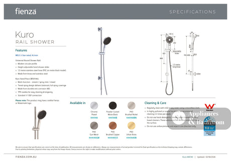 Fienza 444140 Kuro Rail Shower Round Chrome
