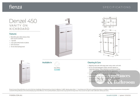 Fienza 4525DWK Denzel 450 Vanity on Kickboard - Vanity Units