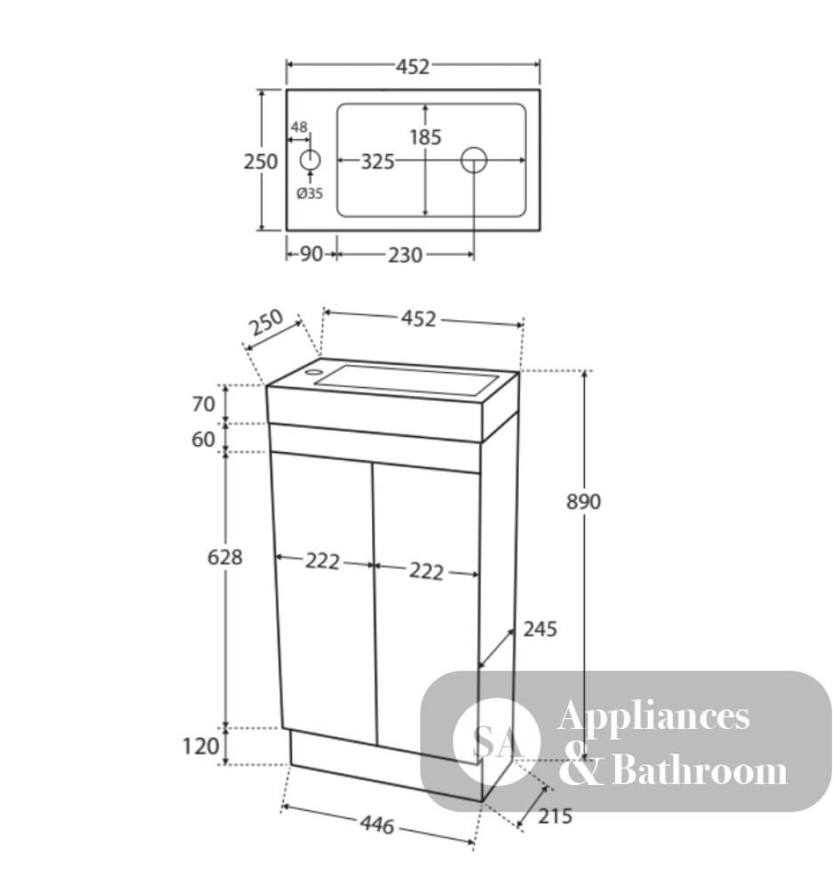Fienza 4525DWK Denzel 450 Vanity on Kickboard - Vanity Units