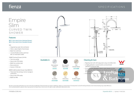 Fienza 455110CO Empire Slim Curved Twin Shower Brushed Copper - Twin Showers