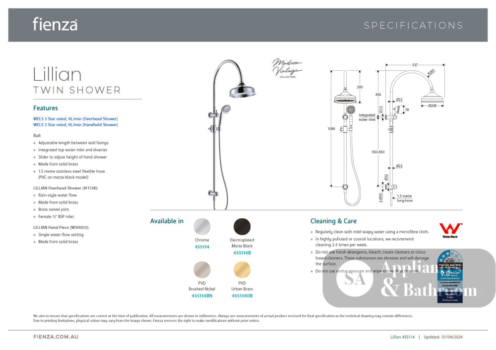 Fienza 455114 Lillian Twin Shower Chrome - Twin Showers