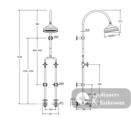 Fienza 455122BK Lillian Exposed Rail Shower & Bath Set Matte Black - Showers