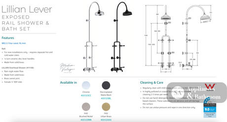 Fienza 455123 Lillian Lever Exposed Rail Shower & Bath Set Chrome - Showers