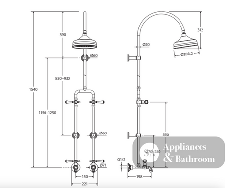 Fienza 455123NN Lillian Lever Exposed Rail Shower & Bath Set Brushed Nickel - Showers