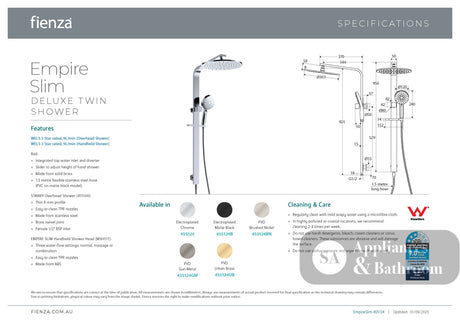 Fienza 455124 Empire Slim Deluxe Twin Shower Chrome - Twin Showers