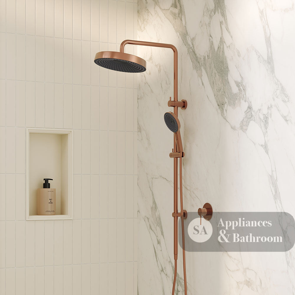 Fienza 455138CO Kuro Twin Shower Round Head Brushed Copper