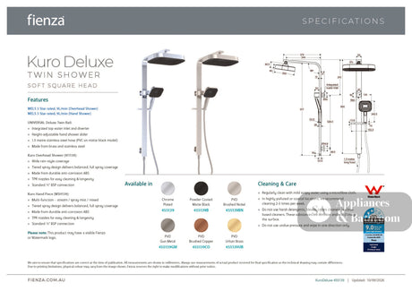 Fienza 455139GM Kuro Deluxe Twin Shower Soft Square Head Gun Metal