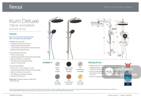 Fienza 455140CO Kuro Deluxe Twin Shower Round Head Brushed Copper