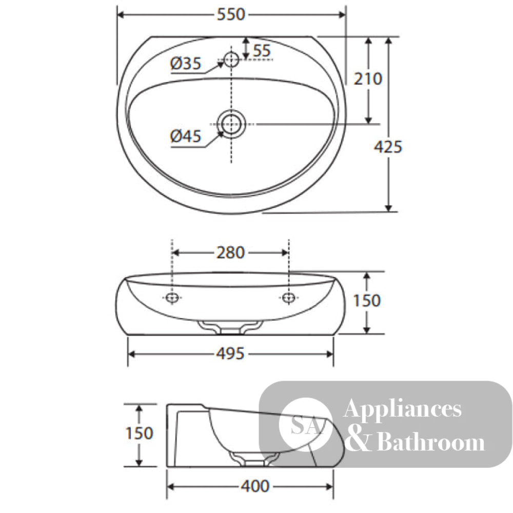 Fienza 5501500A RAK Cloud Wall Basin Matte White - Basins