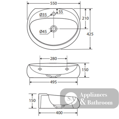 Fienza 5501500A RAK Cloud Wall Basin Matte White - Basins