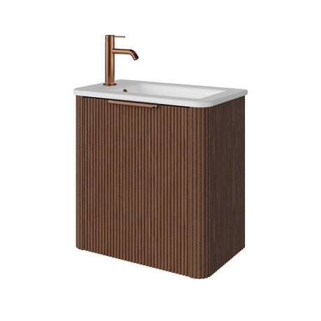 Fienza 55UWAL Minka Mini 550 Wall-Hung Vanity Left Hand Tap Walnut - Vanity Units Wall Hung