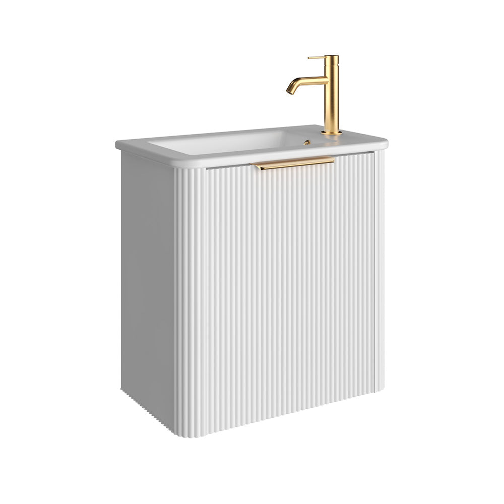 Fienza 55UWR Minka Mini 550 Wall-Hung Vanity Right Hand Tap Satin White - Vanity Units Wall Hung