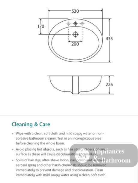 Fienza 603201I Jessica Inset RAK 1 Tap Hole Basin Ivory - Basins
