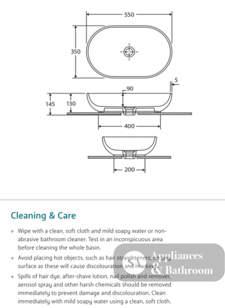 Fienza 606100W Moon Above Counter RAK Ceramic Oval Basin White - Basins