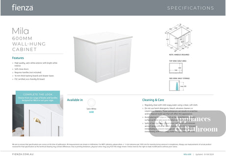Fienza 60M Mila 600mm Wall-Hung Cabinet Cabinet Only - Cabinet Only