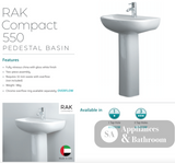 Fienza 611231W Compact 550mm Wall Basin & Pedestal 1 Tap Hole White - Basins