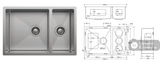 Fienza 68407-KIT Hana Double Kitchen Sink 30L/15L with Accessories Stainless Steel - Top Mounted Kitchen Sinks