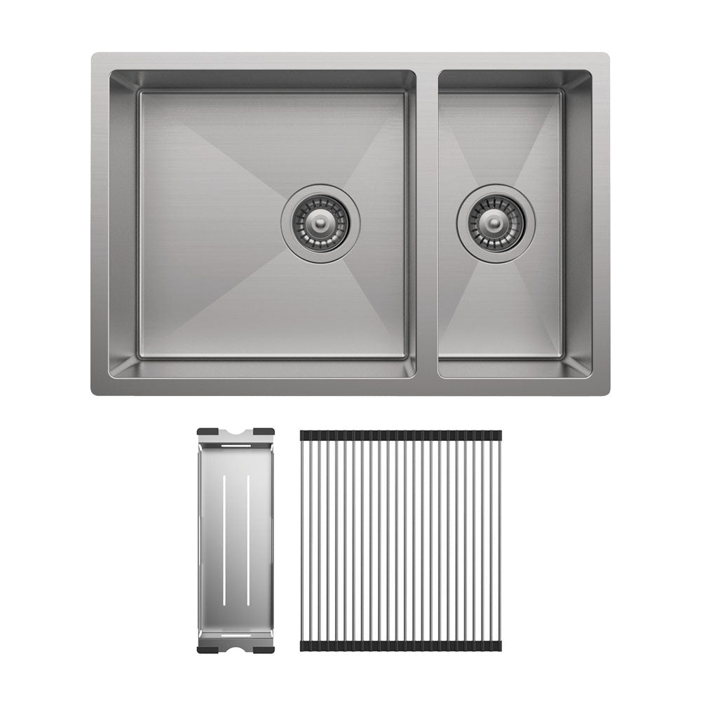 Fienza 68407-KIT Hana Double Kitchen Sink 30L/15L with Accessories Stainless Steel - Top Mounted Kitchen Sinks