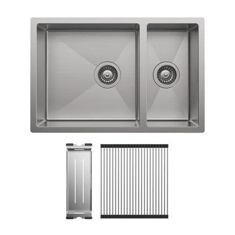 Fienza 68407-KIT Hana Double Kitchen Sink 30L/15L with Accessories Stainless Steel - Top Mounted Kitchen Sinks