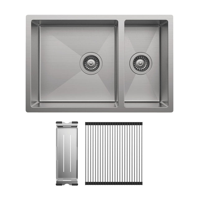 Fienza 68407-KIT Hana Double Kitchen Sink 30L/15L with Accessories Stainless Steel - Top Mounted Kitchen Sinks