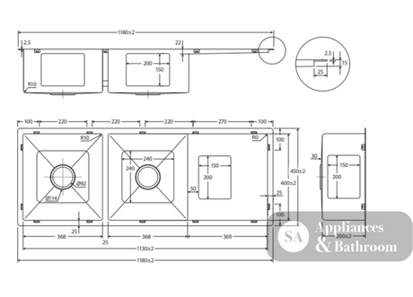 Fienza 68408-KIT Hana 29L/29L Double Kitchen Sink with Drainer - Top Mounted Kitchen Sinks