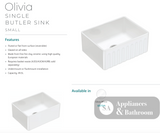 Fienza 68704 Olivia Small Single Butler Sink 605X455X255Mm White- Special Order Kitchen Sinks