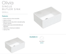 Fienza 68704 Olivia Small Single Butler Sink 605X455X255Mm White- Special Order Kitchen Sinks