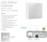 Fienza 750mm PSC750MW-LED Mirror LED Cabinet Satin White - Mirrors & Cabinets