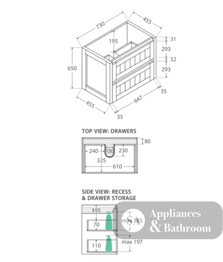 Fienza 750Mm Sc75T Crystal Pure Undermount Stone Top Hampton Wall Hung Vanity Unit White - Special