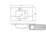 Fienza 750Mm Sc75Zbl Crystal Pure Undermount Stone Top Fingerpull Wall Hung Vanity Unit Left Drawers