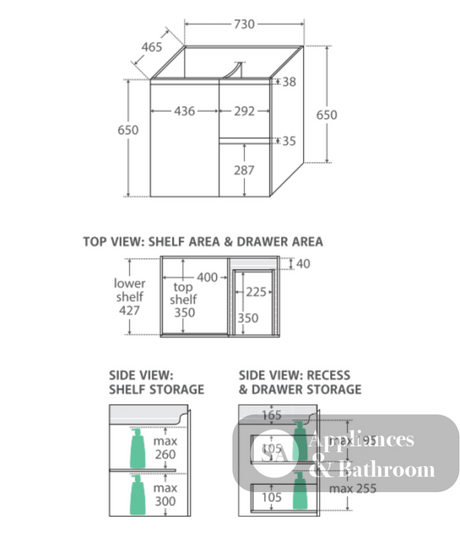 Fienza 750Mm Sc75Zbl Crystal Pure Undermount Stone Top Fingerpull Wall Hung Vanity Unit Left Drawers