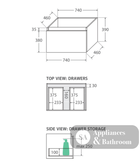 Fienza 750Mm Tclb75H Dolce Matte Black Manu Wall Hung Vanity White - Special Order Units