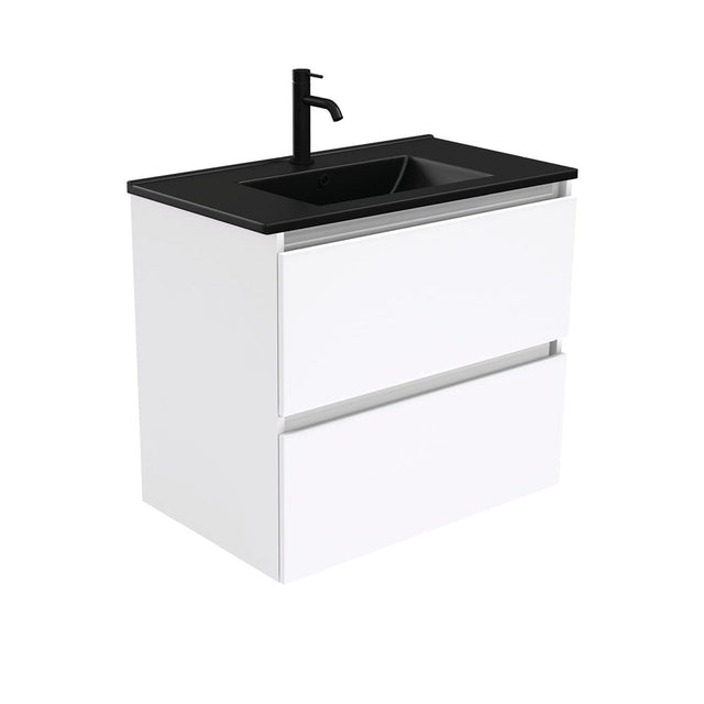 Fienza 750Mm Tclb75Q Dolce Matte Black Quest Wall Hung Vanity White - Special Order Units