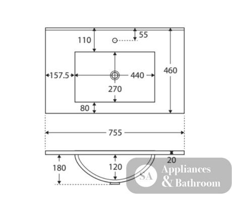 Fienza 750Mm Tclb75Q Dolce Matte Black Quest Wall Hung Vanity White - Special Order Units
