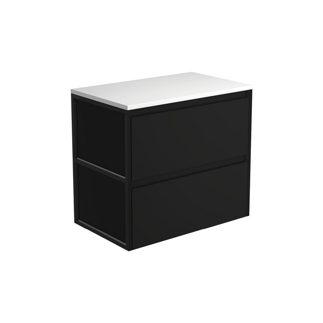 Fienza 75BBF Amato 750 Wall Hung Cabinet Matte Black Frames Satin Black Cabinet Only - Cabinet Only