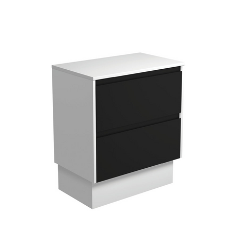 Fienza 75BBWK Amato 750 On Kickboard Cabinet Satin White Panels Satin Black Cabinet Only - Cabinet Only