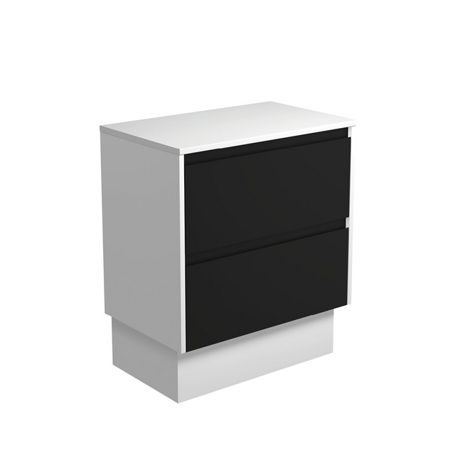 Fienza 75BBWK Amato 750 On Kickboard Cabinet Satin White Panels Satin Black Cabinet Only - Cabinet Only