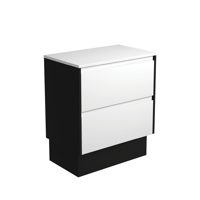 Fienza 75BWBK Amato 750 On Kickboard Cabinet Satin Black Panels Satin White Cabinet Only - Cabinet Only