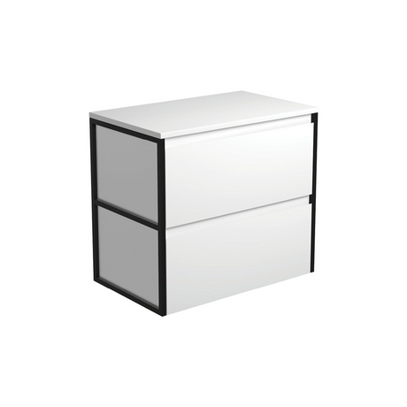 Fienza 75BWF Amato 750 Wall Hung Cabinet Matte Black Frames Satin White Cabinet Only - Cabinet Only