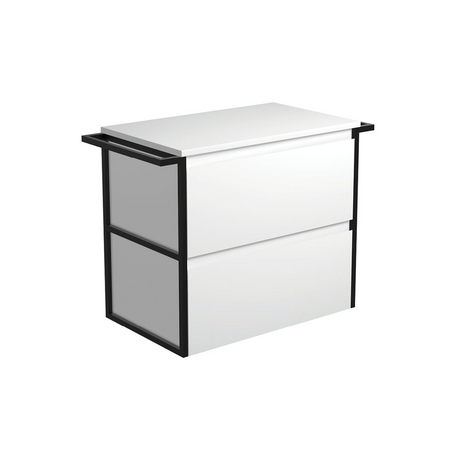 Fienza 75BWT Amato 900 Wall Hung Cabinet Matte Black Towel Rails Satin White Cabinet Only - Cabinet Only