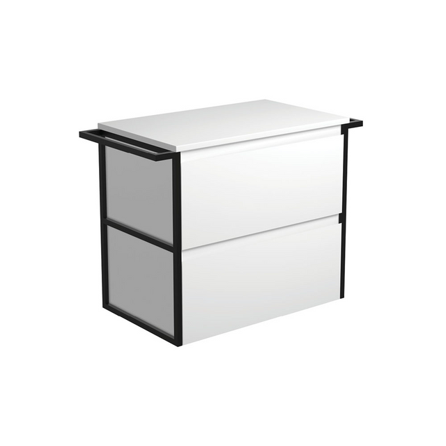 Fienza 75BWT Amato 900 Wall Hung Cabinet Matte Black Towel Rails Satin White Cabinet Only - Cabinet Only