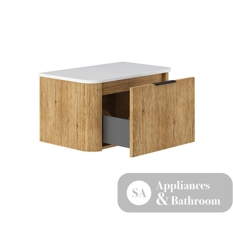 Fienza 75US-C Minka Curved Scandi Oak 750 Wall Hung Cabinet - Vanity Units