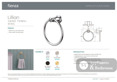 Fienza 81002BN Lillian Towel Ring Brushed Nickel - Hand Towel Holder