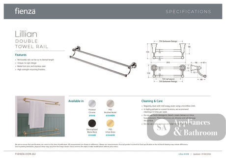 Fienza 81008BN Lillian Adjustable Double Towel Rail Brushed Nickel